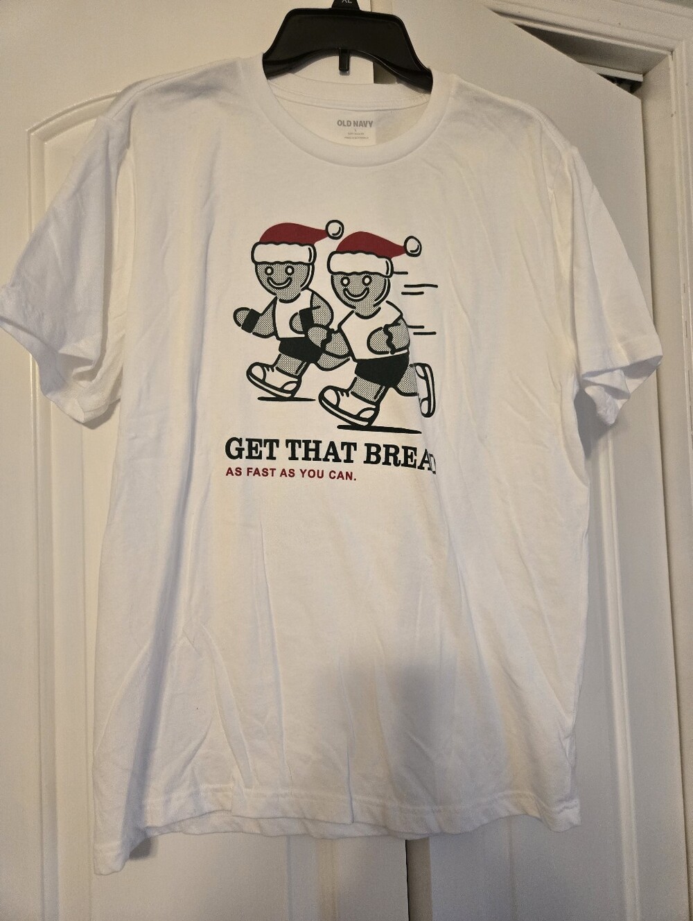 Old Navy White Graphic Tee with Red Santa Hats